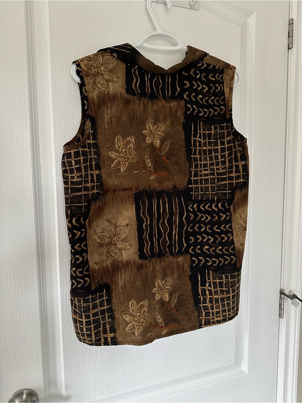 Vintage 90s Tradition Earth Tone Patchwork Vest Boho Floral Abstract Brown Apx M - Picture 3 of 7
